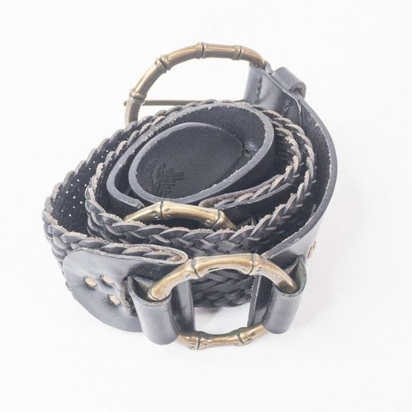 Tommy Bahama Womens Belt Black Medium Large Woven Braided Bohemian O Ring Chain - Picture 2 of 5